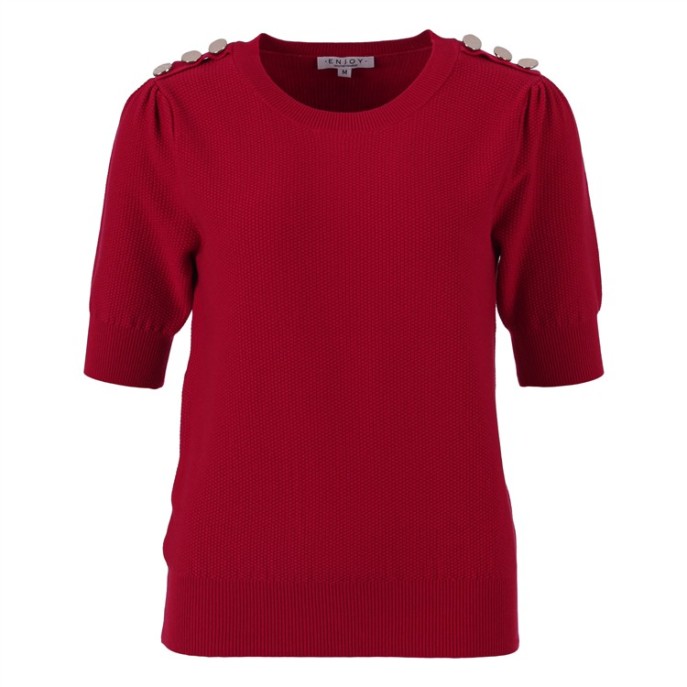Enjoy Pullover korte mouw 892155 schouder knopen Rood